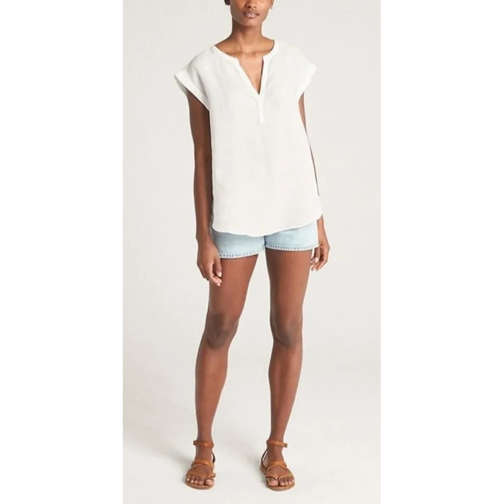 Gap Popover Linen Short Sleeve Top Optic White Women Large Summer Blouse - Picture 12 of 12